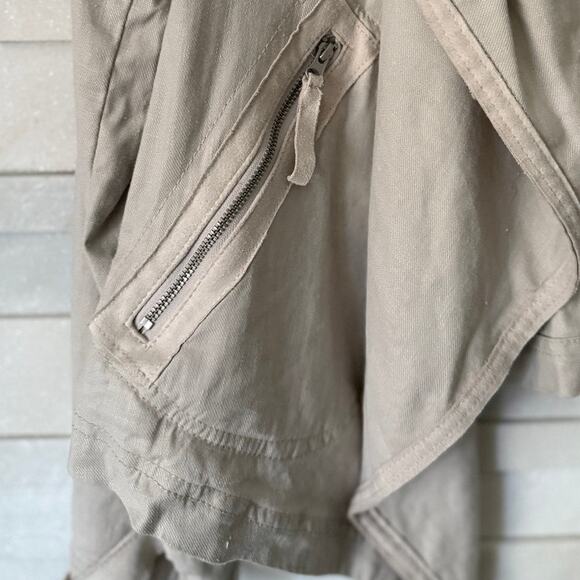 ANTHROLOGIE Gulliver LINEN Drapey Sueded Shoulders Light Jacket L Neutral Beige - Picture 5 of 8